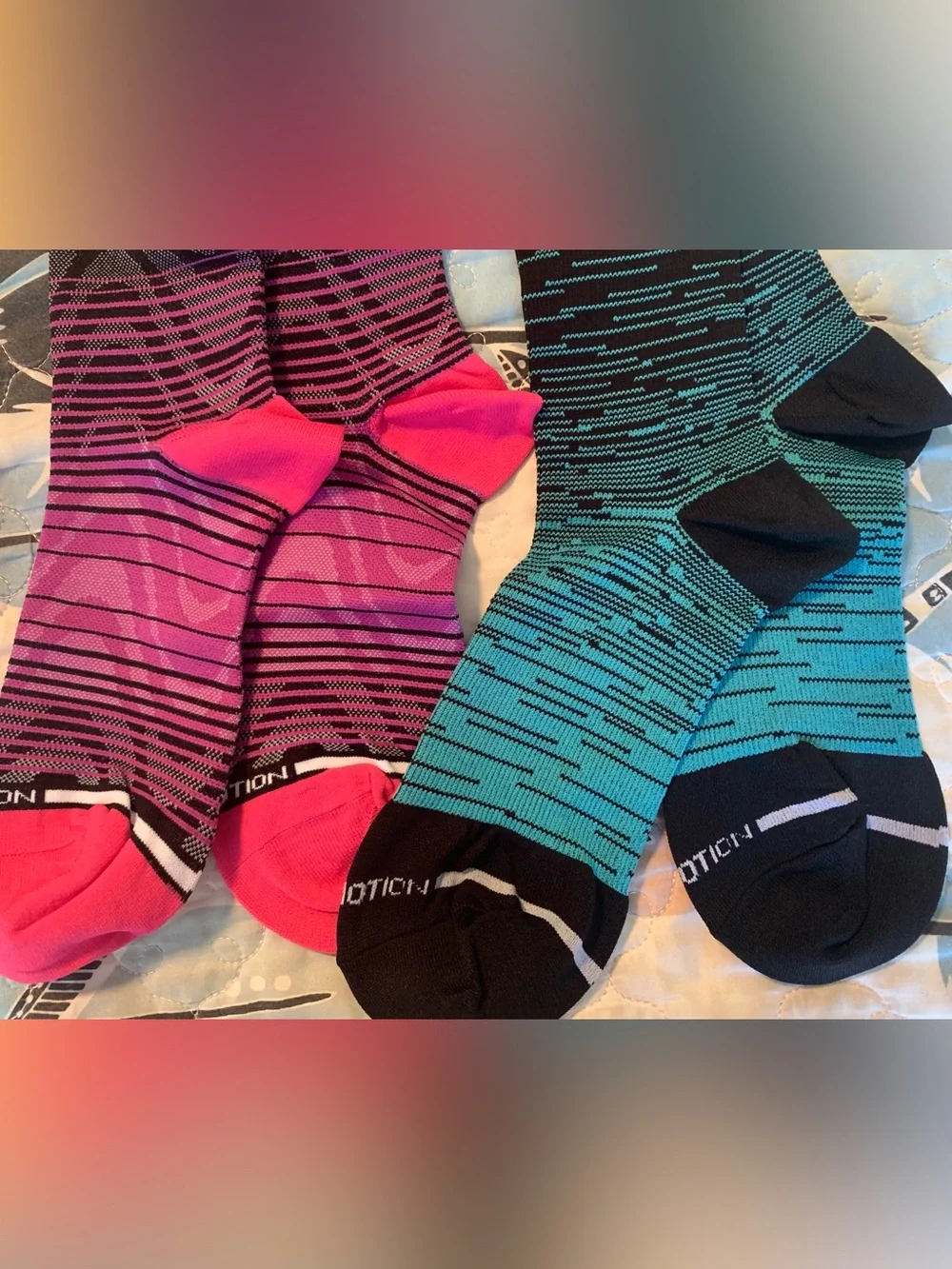 NWOT Women’s Performance Compression Socks — Pink and Teal Stripe